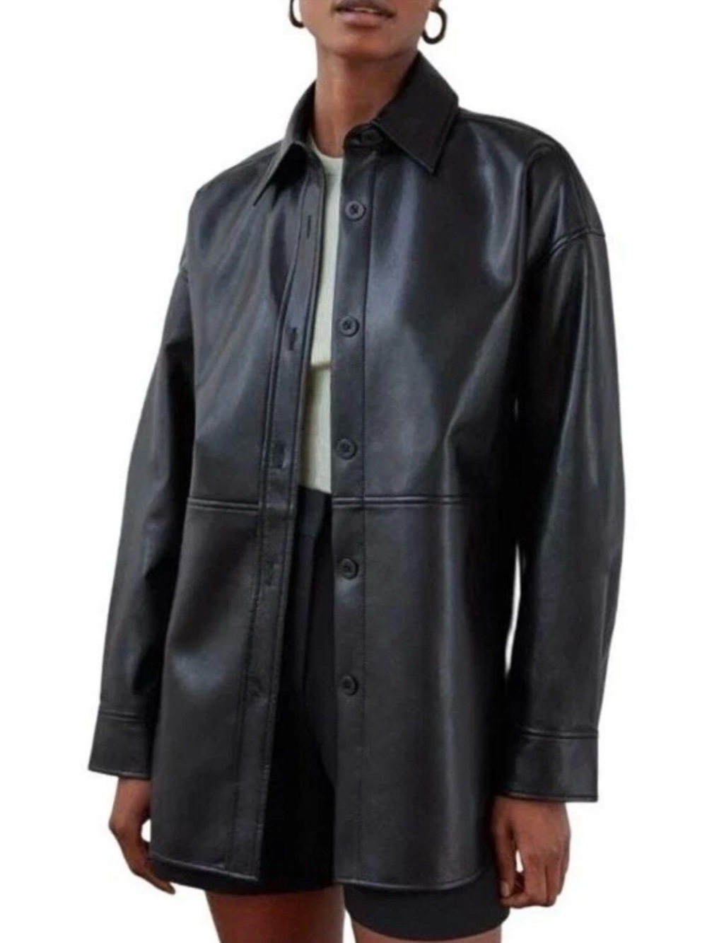 Aritzia Babaton Pelli Shirt Jacket Shacket Vegan Leather Button Front Black